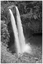 Wailua Falls, mid-morning. Kauai island, Hawaii, USA (black and white)