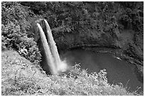 Wailua Falls, mid-morning. Kauai island, Hawaii, USA ( black and white)