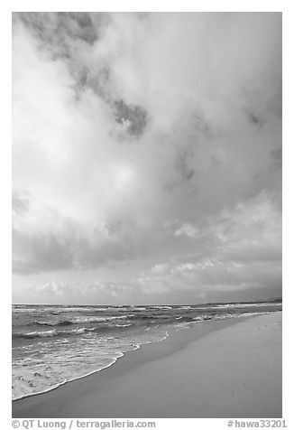 Beach, ocean, and clouds, Lydgate Park, early morning. Kauai island, Hawaii, USA (black and white)