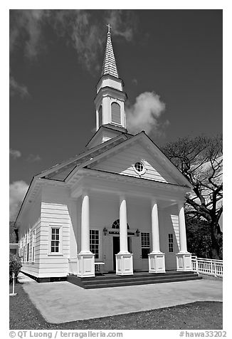 White church, Koloa. Kauai island, Hawaii, USA (black and white)