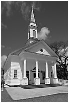 White church, Koloa. Kauai island, Hawaii, USA (black and white)