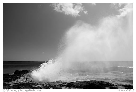 Spouting horn blow hole. Kauai island, Hawaii, USA (black and white)