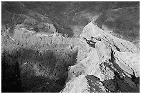 Shadows and light on ridges, Waimea Canyon, afternoon. Kauai island, Hawaii, USA ( black and white)