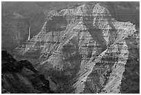 Waimea Canyon and waterfall, afternoon. Kauai island, Hawaii, USA (black and white)