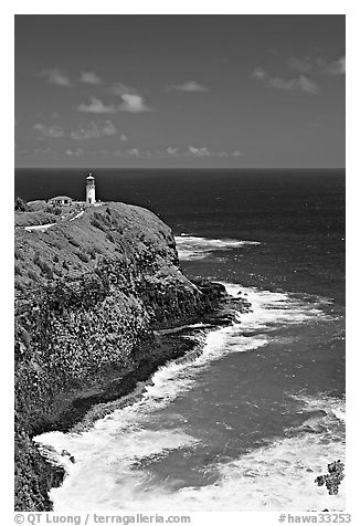 Kilauea Lighthouse, perched on a bluff. Kauai island, Hawaii, USA (black and white)