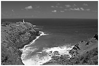 Kilauea Lighthouse and cove. Kauai island, Hawaii, USA (black and white)