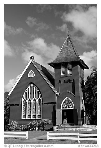 Green church of United Church of Chirst, Hanalei. Kauai island, Hawaii, USA