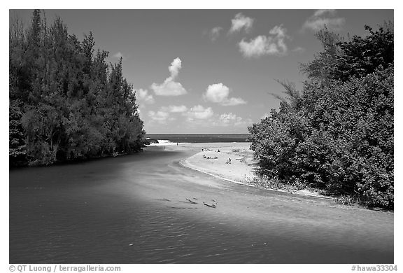 Stream and beach. North shore, Kauai island, Hawaii, USA