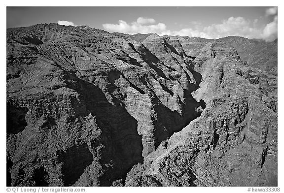 Aerial view of Waimea Canyon. Kauai island, Hawaii, USA (black and white)