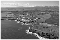 Aerial view of Port Allen. Kauai island, Hawaii, USA ( black and white)