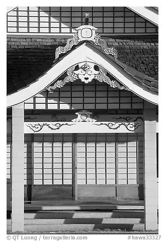 Detail of Zen temple, Hanapepe. Kauai island, Hawaii, USA (black and white)