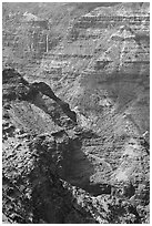 Waipoo falls and Waimea Canyon, afternoon. Kauai island, Hawaii, USA (black and white)