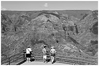 Tourists,  Waimea Canyon lookout. Kauai island, Hawaii, USA ( black and white)