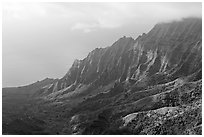 Kalalau Valley and clouds, late afternoon. Kauai island, Hawaii, USA ( black and white)