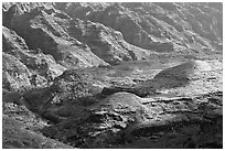 Ridges and buttes, lower Waimea Canyon, early morning. Kauai island, Hawaii, USA ( black and white)