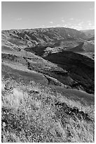 Valley carved by the Waimea River, lower Waimea Canyon, early morning. Kauai island, Hawaii, USA ( black and white)