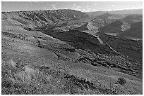 Valley carved by the Waimea River, lower Waimea Canyon, early morning. Kauai island, Hawaii, USA ( black and white)