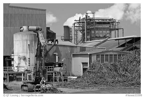 Sugar cane factory. Kauai island, Hawaii, USA (black and white)