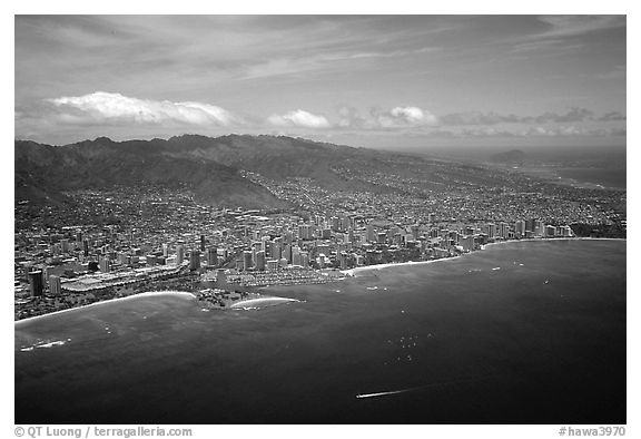 Aerial view. Waikiki, Honolulu, Oahu island, Hawaii, USA