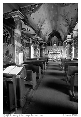 Interior of Saint Benedict Catholic Church called Painted Church. Big Island, Hawaii, USA (black and white)