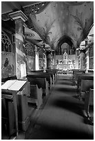 Interior of Saint Benedict Catholic Church called Painted Church. Big Island, Hawaii, USA (black and white)