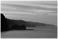 The north coast at sunset, seen from the Keanae Peninsula. Maui, Hawaii, USA (black and white)