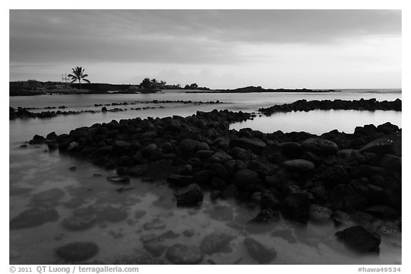 Aiopio fishtrap at sunset, Kaloko-Honokohau National Historical Park. Hawaii, USA (black and white)