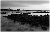 Aiopio fishtrap at sunset, Kaloko-Honokohau National Historical Park. Hawaii, USA (black and white)