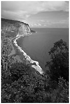 Waipio Beach from overlook, early morning. Big Island, Hawaii, USA (black and white)