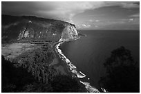 Waipio Valley and beach. Big Island, Hawaii, USA ( black and white)