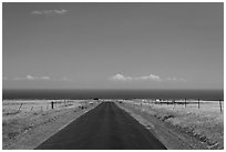 Road and Pacific Ocean, South Point. Big Island, Hawaii, USA (black and white)