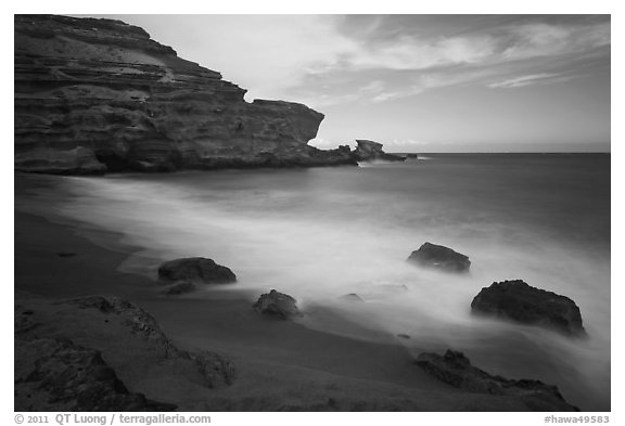 Blurred waves and cliff, Papakolea Beach. Big Island, Hawaii, USA