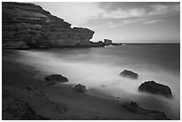 Blurred waves and cliff, Papakolea Beach. Big Island, Hawaii, USA ( black and white)