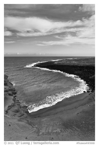 Green olivine sand beach. Big Island, Hawaii, USA (black and white)