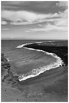 Green olivine sand beach. Big Island, Hawaii, USA ( black and white)