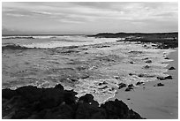 Beach and lava near South Point, sunset. Big Island, Hawaii, USA ( black and white)