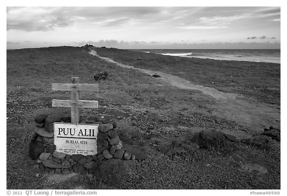 Burial site near South Point. Big Island, Hawaii, USA (black and white)