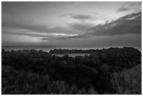 Ruins of ancient hawaiian temple at dusk, South Point. Big Island, Hawaii, USA ( black and white)