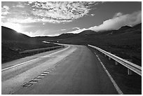 Road and cinder cones. Mauna Kea, Big Island, Hawaii, USA ( black and white)
