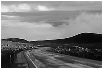 Road and sea of clouds. Mauna Kea, Big Island, Hawaii, USA (black and white)