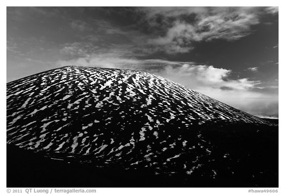 Cinder cone with stripes of snow. Mauna Kea, Big Island, Hawaii, USA