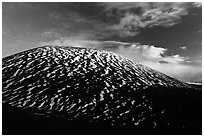 Cinder cone with stripes of snow. Mauna Kea, Big Island, Hawaii, USA (black and white)