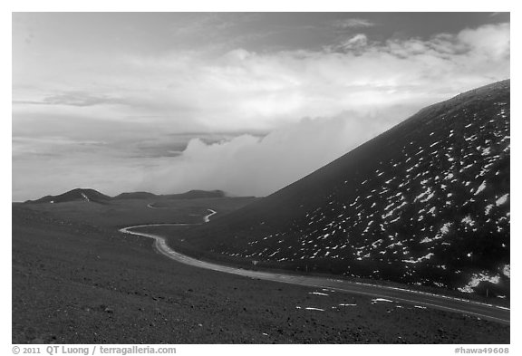 Road at sunset. Mauna Kea, Big Island, Hawaii, USA