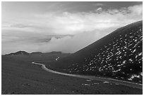 Road at sunset. Mauna Kea, Big Island, Hawaii, USA ( black and white)