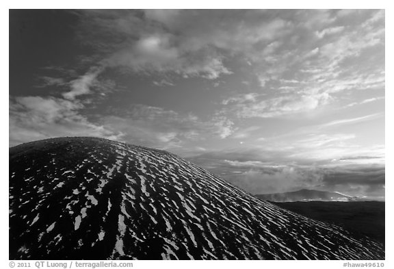 High altitude volcano with snow at sunset. Mauna Kea, Big Island, Hawaii, USA (black and white)