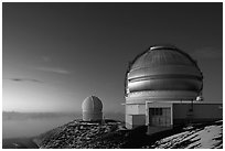 Observatories at dusk. Mauna Kea, Big Island, Hawaii, USA ( black and white)