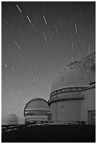 Telescopes and star trails. Mauna Kea, Big Island, Hawaii, USA ( black and white)