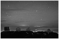 Mauna Kea observatories at night. Mauna Kea, Big Island, Hawaii, USA ( black and white)