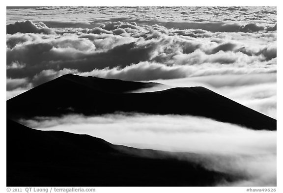 Dark ridges and clouds from above. Mauna Kea, Big Island, Hawaii, USA