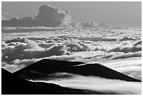 Ridges and sea of clouds. Mauna Kea, Big Island, Hawaii, USA (black and white)